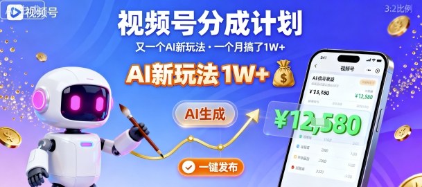 视频号分成计划：又一个AI新玩法，一个月搞了1W+，纯AI生成，一键发布即可-送财鼠