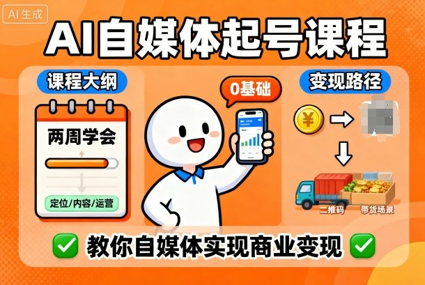 AI自媒体起号课程，0基础小白两周学会，教你自媒体实现商业变现-送财鼠