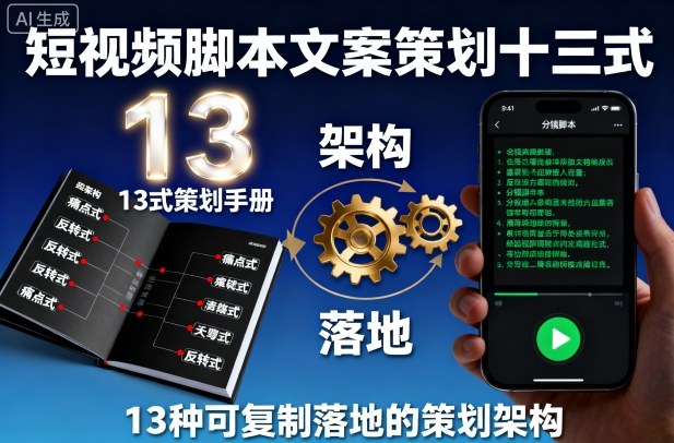 短视频脚本文案策划十三式，13种可复制落地的策划架构-送财鼠