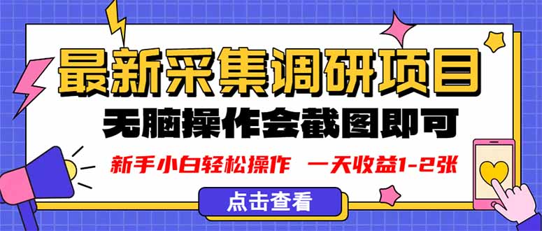 新版采集调研项目，截图上传即可，无脑操作，日收益1-2张-送财鼠