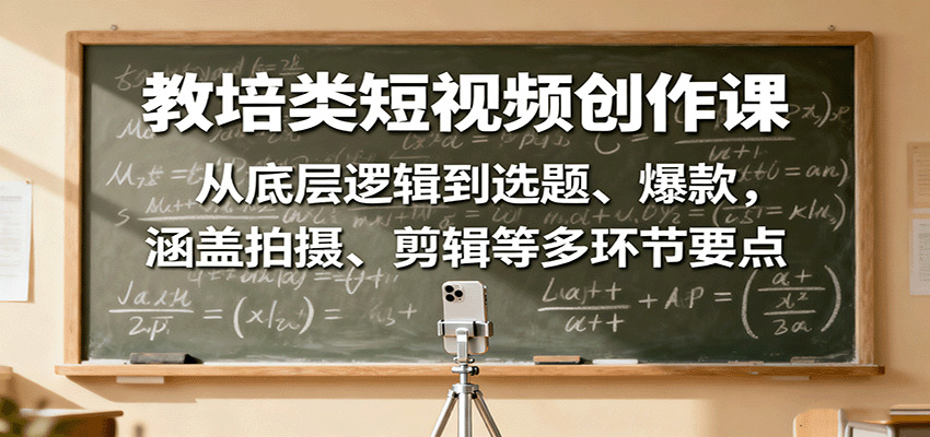 教培类短视频创作课：从底层逻辑到选题、爆款，涵盖拍摄、剪辑等多环节要点-送财鼠