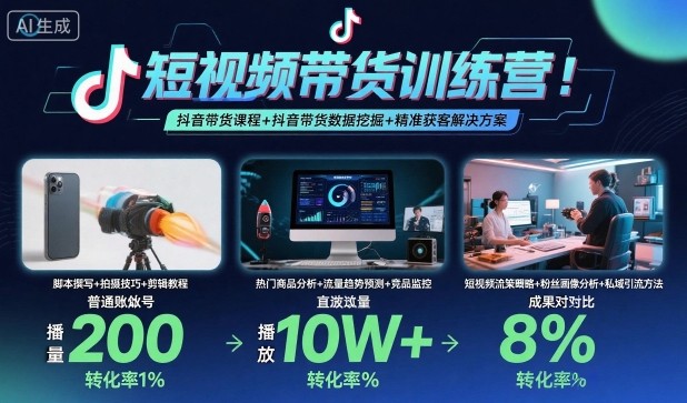 短视频带货训练营，抖音带货课程+抖音带货数据挖掘+精准获客解决方案-送财鼠