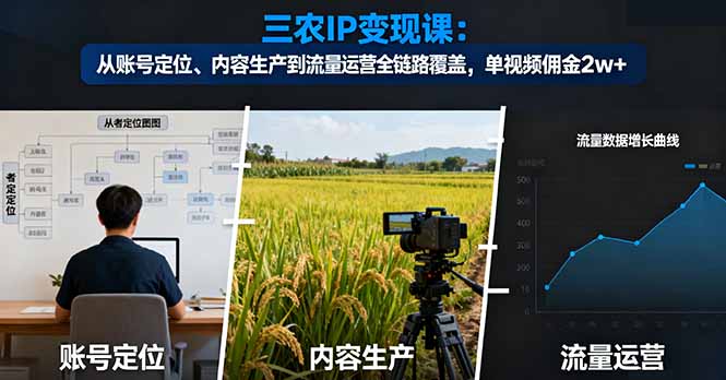 三农IP变现课：从账号定位、内容生产到流量运营全链路覆盖，单视频佣金2w+-送财鼠