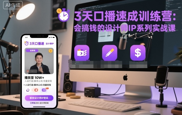 3天口播速成训练营，会搞钱的设计师IP系列实战课-送财鼠