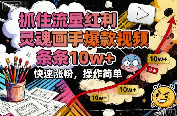 抓住流量红利，灵魂画手爆款视频，条条10w+，快速涨粉，操作简单-送财鼠