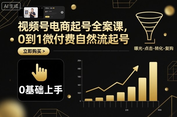 视频号电商起号全案课，0到1微付费自然流起号-送财鼠