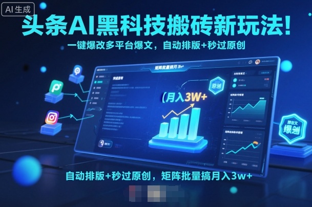头条AI黑科技搬砖新玩法！一键爆改多平台爆文，自动排版+秒过原创，矩阵批量搞月入3w+【揭秘】-送财鼠
