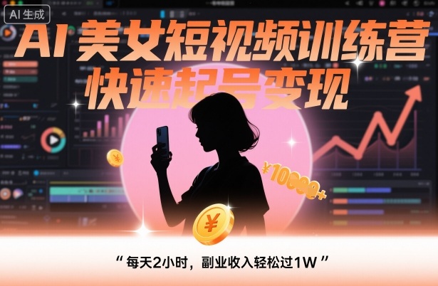 AI美女短视频训练营，快速起号变现，每天2小时，副业收入轻松过1W-送财鼠