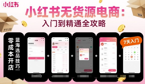 小红书无货源电商，入门到精通，开店+选品+笔记+剪辑+赛道+内容-送财鼠