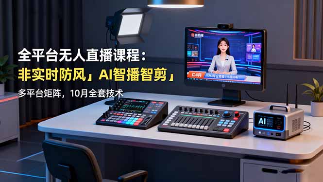 全平台无人直播课程：非实时防风＋AI智播智剪＋多平台矩阵，10月全套技术-送财鼠