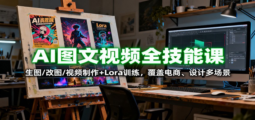 AI图文视频全技能课：生图/改图/视频制作+Lora训练，覆盖电商 、设计多场景-送财鼠