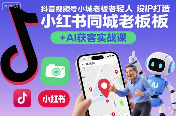 抖音视频号小红书同城老板轻人设IP打造+AI获客实战课，人设打造-算法拆解-拍摄剪辑-内容运营-AI创作-送财鼠