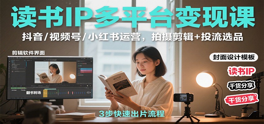 读书IP多平台变现课：抖音/视频号/小红书运营，拍摄剪辑+投流选品-送财鼠
