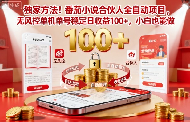 独家方法！番茄小说合伙人全自动挂G项目，无风控单机单号稳定日收益100+，小白也能做【揭秘】-送财鼠
