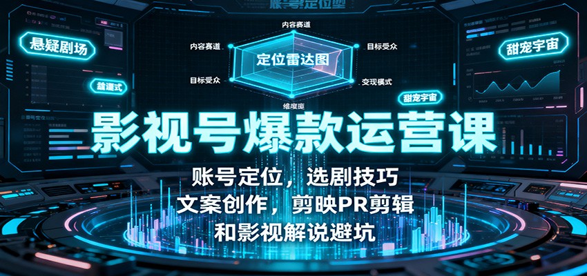影视号爆款运营课：账号定位，选剧技巧，文案创作，剪映PR剪辑和影视解说避坑-送财鼠