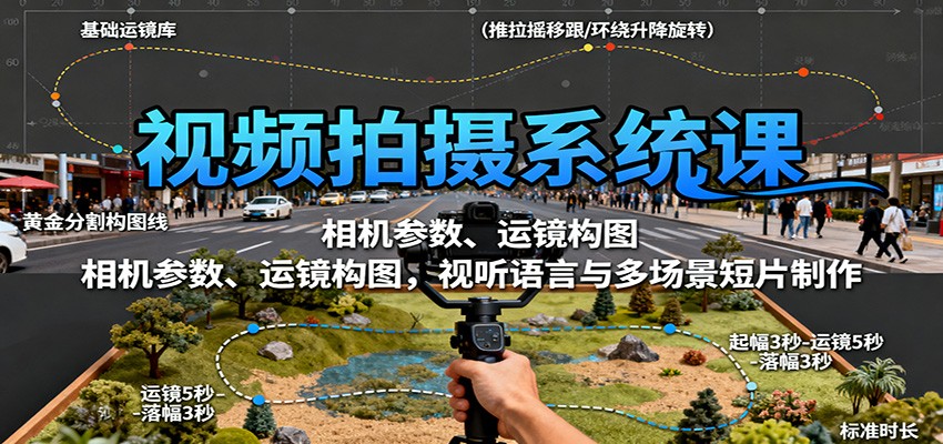 视频拍摄系统课：相机参数、运镜构图，视听语言与多场景短片制作-送财鼠