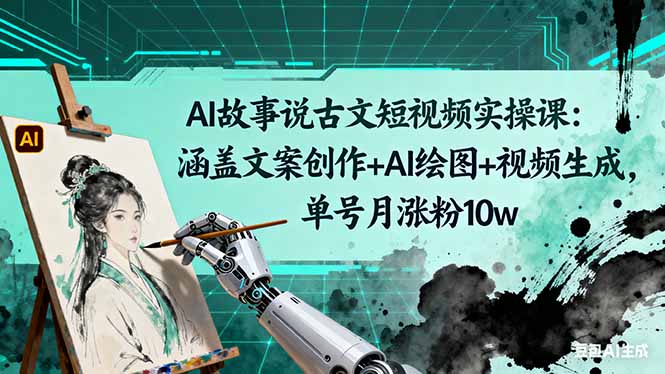 AI故事说古文短视频实操课：涵盖文案创作+AI绘图+视频生成，单号月涨粉10w-送财鼠