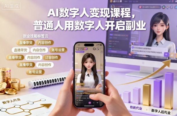 AI数字人变现课程，普通人用数字人开启副业-送财鼠