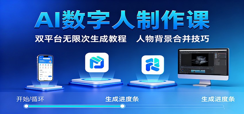 AI数字人制作课：双平台无限次生成教程，人物背景合并技巧-送财鼠