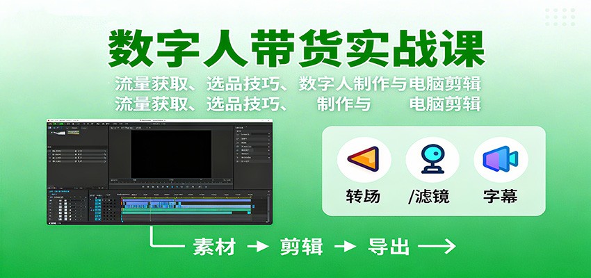 数字人变现实战课：流量获取、选品技巧、数字人制作与电脑剪辑-送财鼠