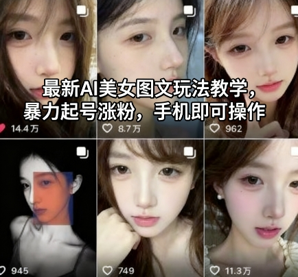 最新AI美女图文玩法教学，暴力起号涨粉，手机即可操作-送财鼠