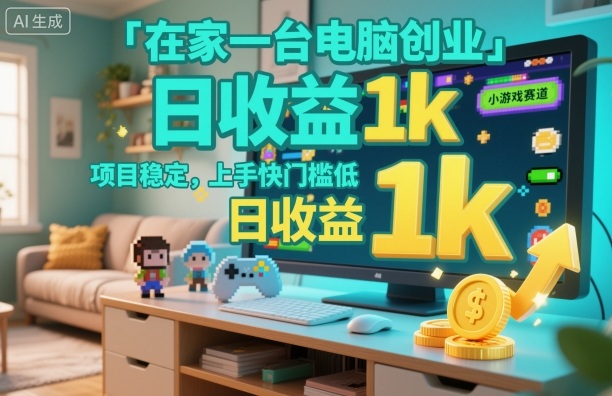 在家一台电脑创业，小游戏赛道，项目稳定，上手快门槛低，日收益1k+【揭秘】-送财鼠