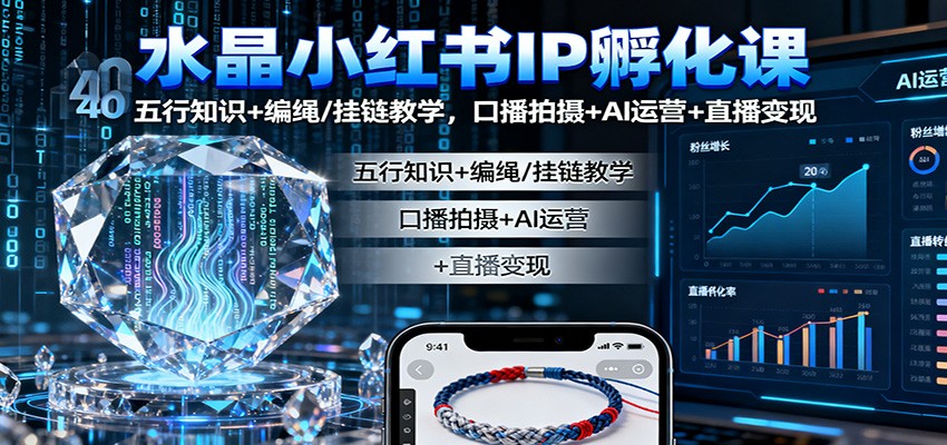 水晶小红书IP孵化课：五行知识+编绳/挂链教学，口播拍摄+AI运营+直播变现-送财鼠