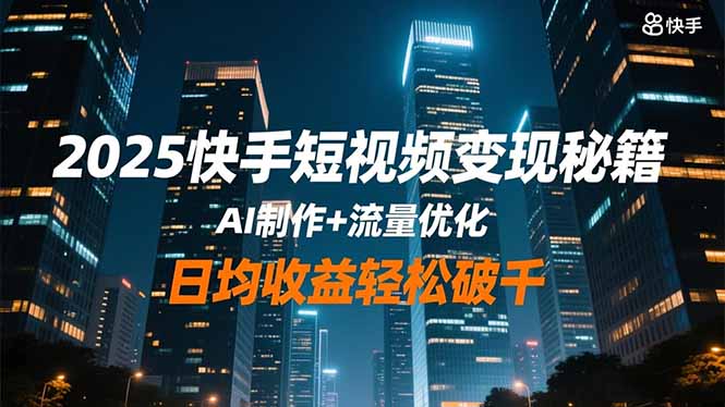 2025快手短视频变现秘籍，AI制作+流量优化，日均收益轻松破千-送财鼠