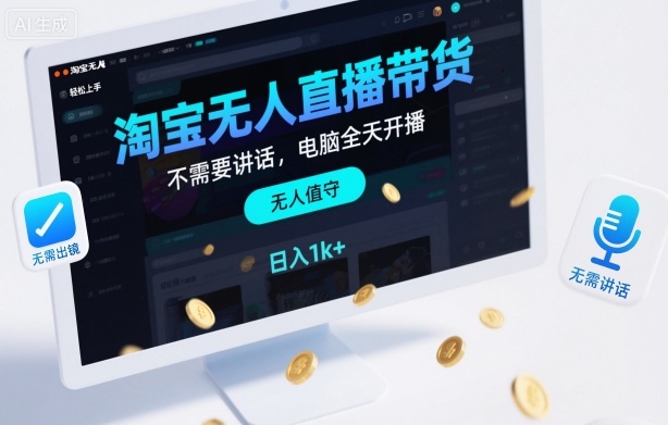 淘宝无人直播带货，不需要出镜，不需要讲话，电脑全天开播，轻松上手，日入1k+【揭秘】-送财鼠