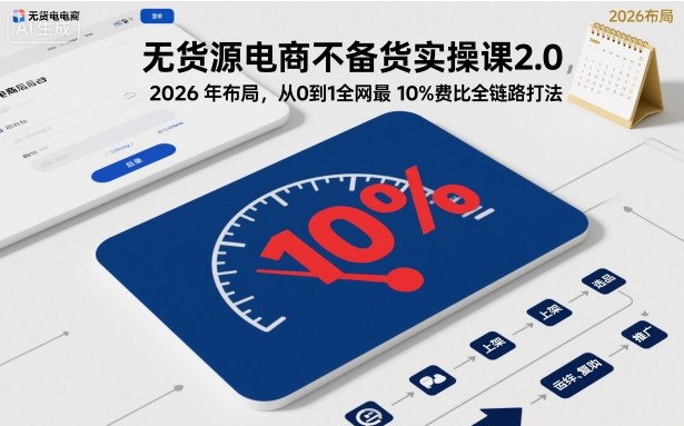 无货源电商不备货实操课2.0，2026年布局，从0到1全网最低10%费比全链路打法【更新中】-送财鼠
