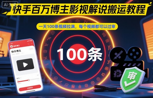快手百万博主影视解说搬运教程，一天100条视频拉满，每个视频都可以过审-送财鼠