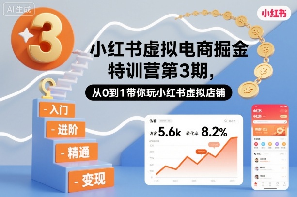 小红书虚拟电商掘金特训营第3期，从0到1带你玩小红书虚拟店铺-送财鼠