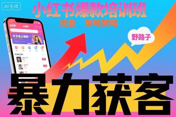 小红书爆款培训班，小红书获客野路子流量打法，暴力持续获客-送财鼠