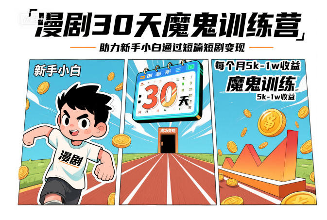 漫剧30天魔鬼训练营，助力新手小白通过短篇短剧变现，每个月5k-1w收益-送财鼠