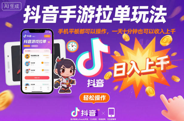 抖音手游拉单玩法，手机平板都可以操作，一天十分钟也可以收入上K【揭秘】-送财鼠