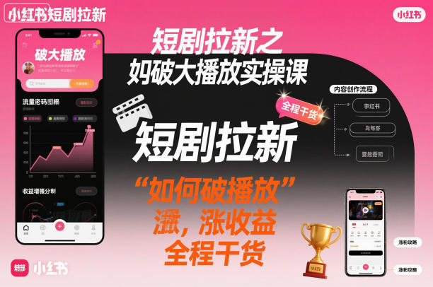 短剧拉新之小红书如何破大播放实操课，如何破播放，涨收益，全程干货-送财鼠