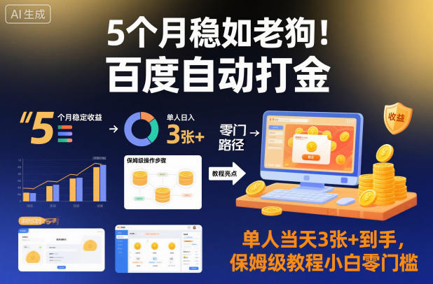 5个月稳如老狗！百度自动打金，单人当天3张+到手，保姆级教程小白零门槛【揭秘】-送财鼠