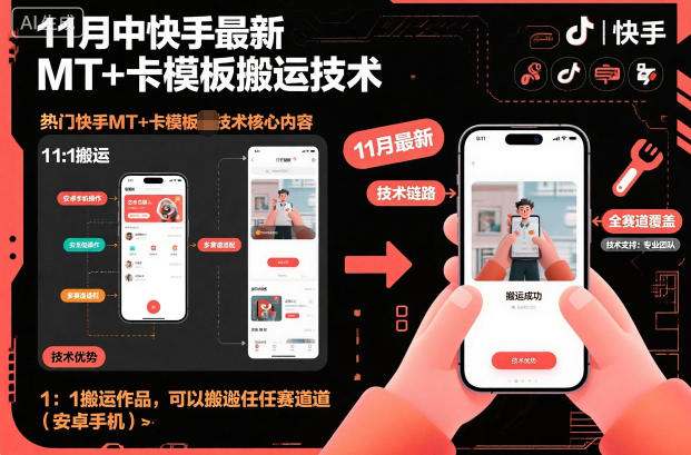11月中快手最新MT+卡模板搬运技术，1：1搬运作品，可以搬运任何赛道(安卓手机)-送财鼠