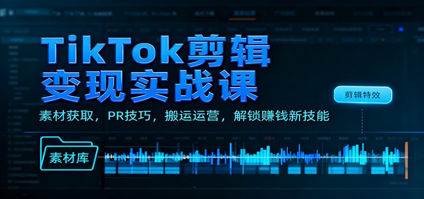 TikTok剪辑变现实战课：素材获取，PR技巧，搬运运营，解锁赚钱新技能-送财鼠
