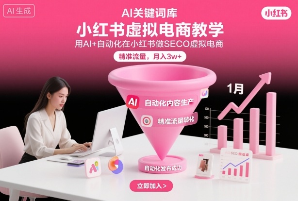 小红书虚拟电商项目，用AI+自动化在小红书做SEO虚拟电商，精准流量，月入3w+-送财鼠