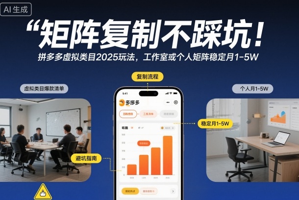 矩阵复制不踩坑！拼多多虚拟类目2025玩法，工作室或者个人矩阵稳定月1-5W【揭秘】-送财鼠