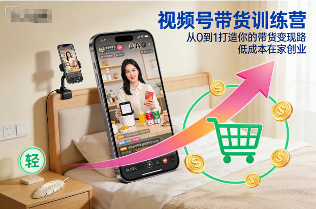 视频号带货训练营，从0到1打造你的带货变现路，低成本在家创业-送财鼠