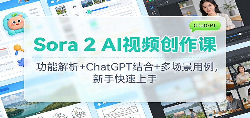 Sora 2 AI视频创作课：功能解析+ChatGPT结合+多场景用例，新手快速上手-送财鼠