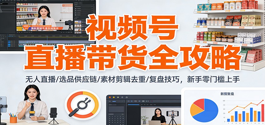 视频号直播带货全攻略：无人直播/选品供应链/素材剪辑去重/复盘技巧，零门槛上手-送财鼠