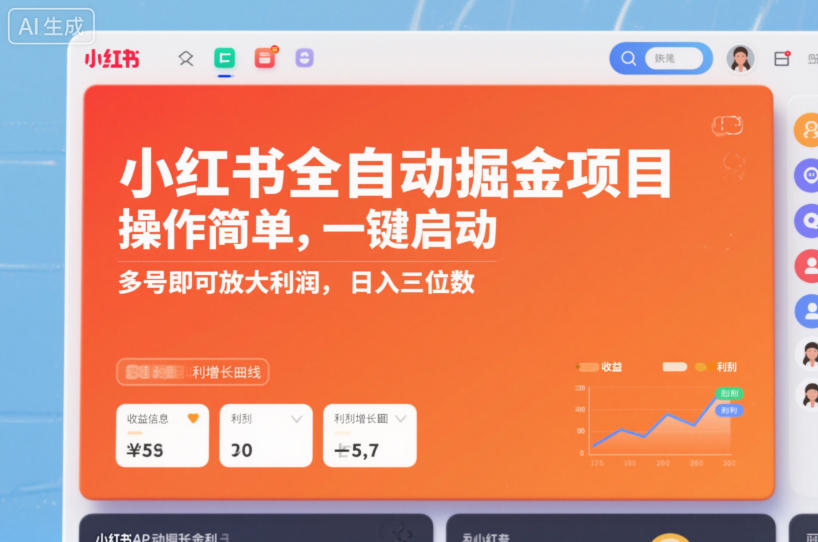 小红书全自动掘金项目，操作简单，一键启动，多号即可放大利润，日入三位数【揭秘】-送财鼠
