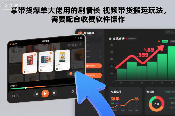 某带货爆单大佬用的剧情长视频带货搬运玩法，需要配合收费软件操作-送财鼠