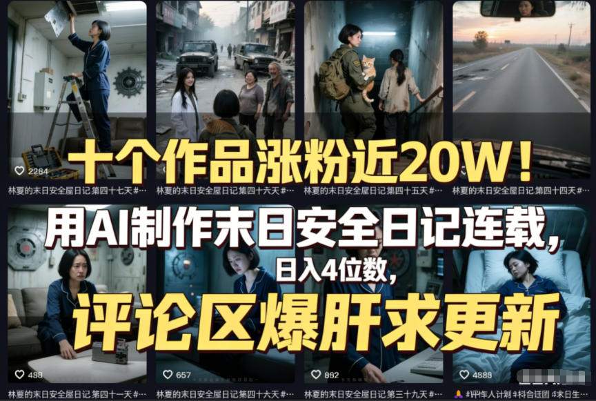 十个作品涨粉近20W！用AI制作末日安全日记连载，日入4位数，评论区爆肝求更新(附详细步骤)-送财鼠