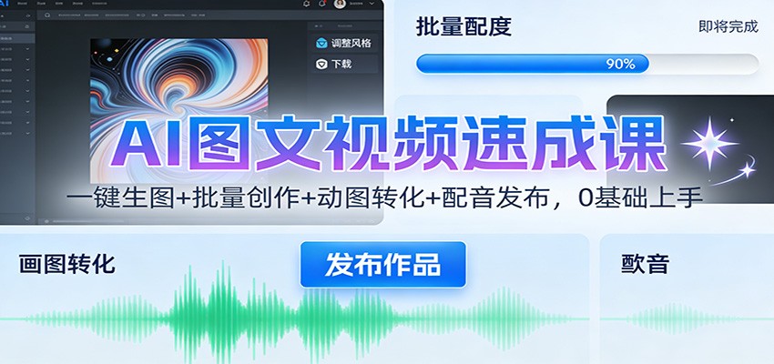 AI图文视频速成课：一键生图+批量创作+动图转化+配音发布，0基础上手-送财鼠