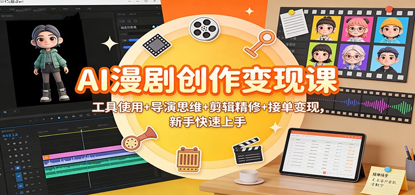 AI漫剧创作变现课：工具使用+导演思维+剪辑精修+接单变现，新手快速上手-送财鼠
