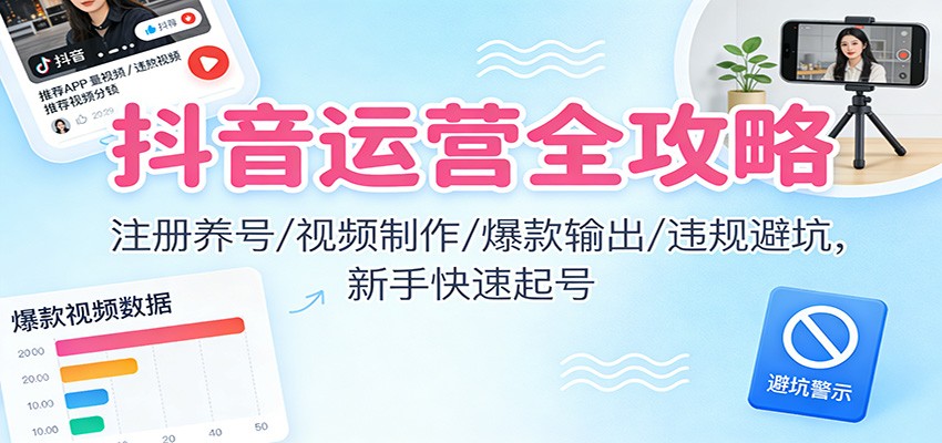抖音运营全攻略：注册养号/视频制作/爆款输出/违规避坑，新手快速起号-送财鼠